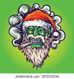 Zombie Skull Weihnachtsmann Weihnachtsverkäufer Cannabis Rauchen Vektorgrafiken für Ihre Arbeit Logo, Maskottchen-Merchandise-T-Shirt, Aufkleber und Label-Designs, Poster, Grußkartenwerbung Unternehmen