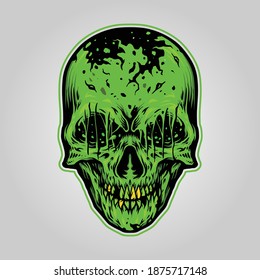 Zombie Skull Scary Illustrations For Your Work Logo Merchandise T-shirt, Stickers And Label, Poster, Greeting Cards Advertising Business Company Or Brands.