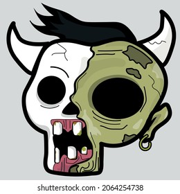 Zombie skull whith 
horns and hair