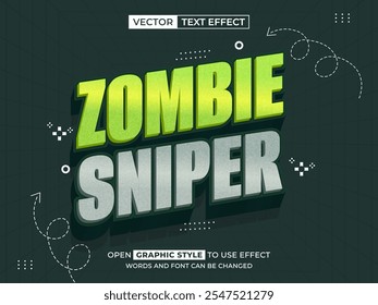 zombie sniper texto editável, efeito de fonte, texto 3d para título