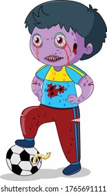 Zombie-Fußball-Cartoon, Vektorgrafik und Illustration