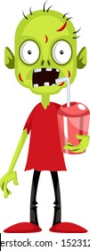 Zombie with soda, illustration, vector on white background.