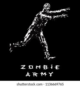 Zombie soldier run with arms outstretched forward. Zombie army. The horror genre. Vector illustration.