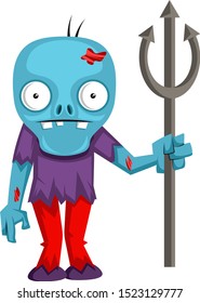 Zombie with spear, illustration, vector on white background.