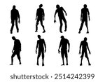 Zombie standing and walking actions in Silhouette style collection. People resurrected from the dead isolated on white.