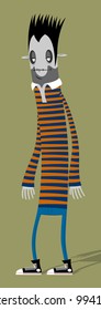 zombie in a striped sweater on green background