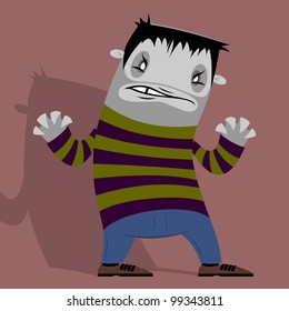 zombie in a striped sweater on purple background