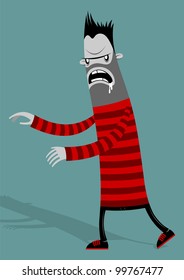 zombie in a striped sweater on purple background