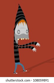 zombie in a striped sweater on red background