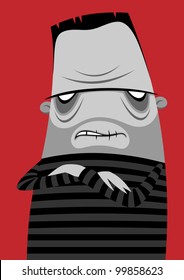 zombie in a striped sweater on red background
