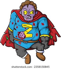 Zombie superhero cartoon character on white background of illustration