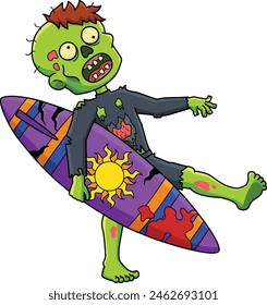 Zombie Surfer Cartoon Colored Clipart Illustration