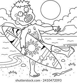 Zombie Surfer Coloring Page for Kids