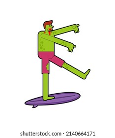 Zombie surfer. Dead man on surfboard. Vector illustration
