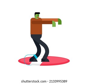 Zombie surfer. Dead man and surfboard. monster and surf