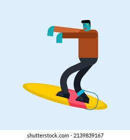 Zombie surfer. Dead man and surfboard. monster and surf