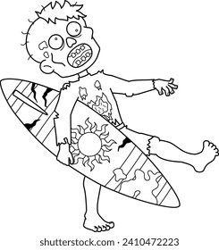 Zombie Surfer Isolated Coloring Page for Kids