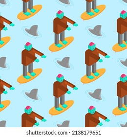 Zombie surfer pattern seamless. Dead man and surfboard background. monster and surf texture