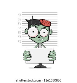 Zombie suspect and police lineup on white background, illustration.