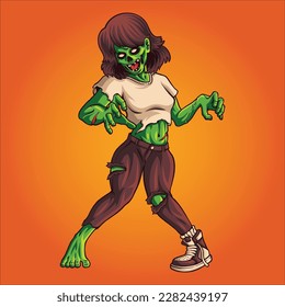 zombie swag girl character illustration for tshirt design, mascot logo, template, or stickers