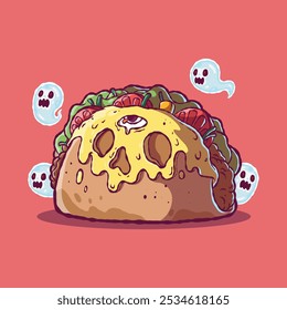 A Zombie Taco character vector illustration. Fast food, a scary design concept.