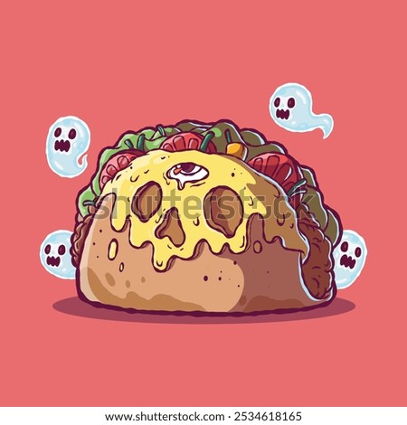A Zombie Taco character vector illustration. Fast food, a scary design concept.