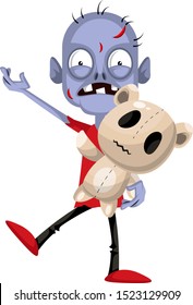 Zombie mit Teddybär, Illustration, Vektorgrafik auf weißem Hintergrund.