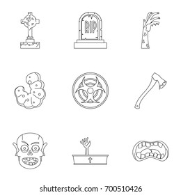 Zombie teritory icon set. Outline set of 9 zombie teritory vector icons for web isolated on white background