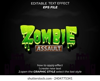 Zombie Texteffekt, Schrift editierbar, Typografie, 3D-Text für Badge Spiel, mittelalterliche Fantasie und rpg Spiele. Vektorvorlage