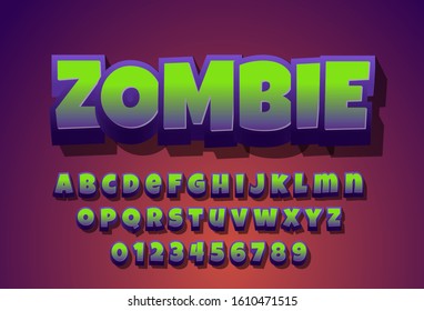 Zombie - text effect with modern 3d design, gradient font complete set alphabet for game title or logo