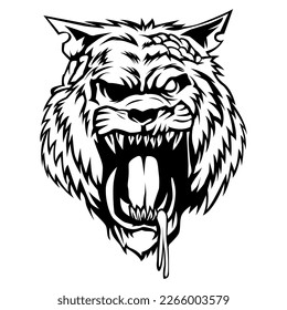 Zombie Tiger VectorBlack And White Angry Head Logo Mascot template