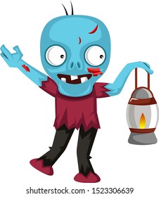 Zombie con antorcha, ilustración, vector sobre fondo blanco.