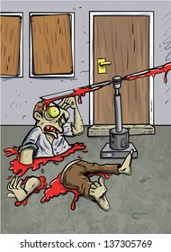 Zombie trap of a spinning blade has cut a zombie in half