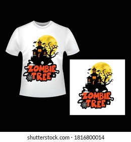 Zombie Tree Halloween Vector T-shirt Design.
