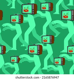 Zombie TV pattern seamless. Zombi televisor background. brainwashing concept. Vector texture