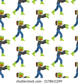 Zombie TV pattern seamless. Zombi televisor background. brainwashing concept. Vector texture