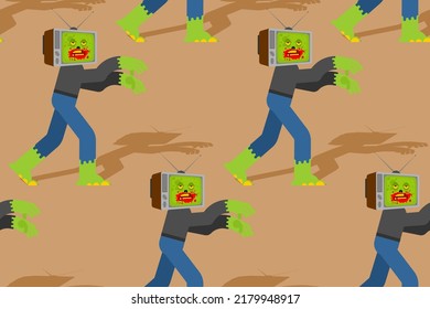 Zombie TV pattern seamless. Zombi televisor background. brainwashing concept. Vector texture