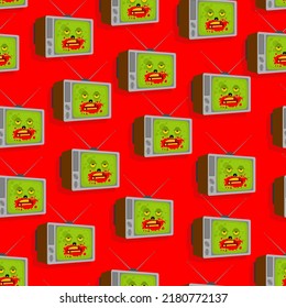 Patrón de TV zombi sin fisuras. Zombi televisor fondo. concepto de lavado de cerebro. Textura vectorial