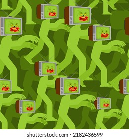 Zombie TV pattern seamless. Zombi televisor background. brainwashing concept. Vector texture
