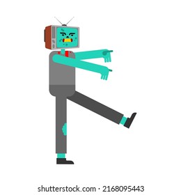 Zombie TV. Zombi televisor. brainwashing concept. Vector illustration