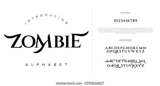 Zombie typography beauty fashion elegant minimalist serif italic fonts decorative wedding vintage retro logos. Minimal luxury font alphabet logo. Vector illustration