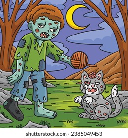 Zombie und untote Katzenfarben-Cartoon-Illustration