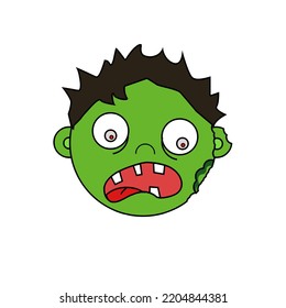 Zombie Undead Flesh Eating Living Dead Cannibal Monster Cute Spooky Cartoon Flat Face Vector Art Design Traditional Halloween Celebration Trick Or Treat Kids Party Icon Logo Sticker Emoticon Emoji 