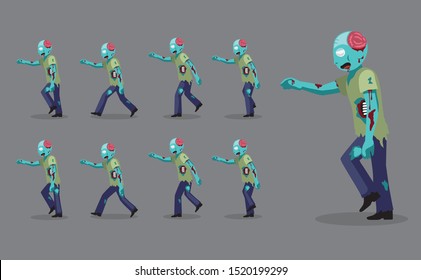 Zombie Undead Side Cartoon Animation Frame Running Vector