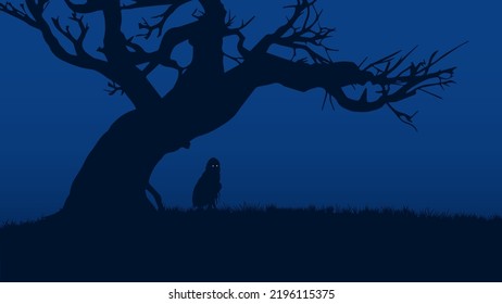 Zombie under tree, Halloween concept silhouette horror background illustration vector.