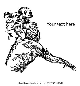 zombie used for Halloween with copyspace vector illustration sketch hand drawn with black lines, isolated on white background