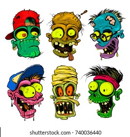 Zombie, vampire, mummy heads vector illustration