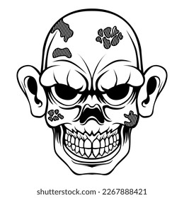 Zombie vector. Zombie Black And White Drawing Mascot Logo Design Vector Illustration Template