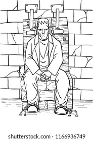 Zombie vector colouring book by hand drawing.Deadman sit on stone chair in halloween night.