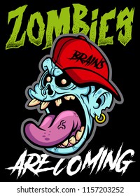 Zombie vector design with text zombies are coming. Urban fashion. Halloween poster.